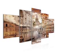 Runa Art Tableau mural Italie 5 Parties Impression sur Toile Intissee Decotation Salon Panorama Beige Marron 024452a