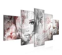 Runa Art Tableau mural La Femme 5 parties Impression sur Toile Intissee Decotation Salon Fleurs Rose 039352a