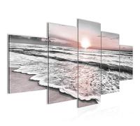 Runa Art Tableau mural Le Coucher Du Soleil Plage 5 Parties Impression sur Toile Intissee Decotation Salon Paysage Gris Rose 023752b