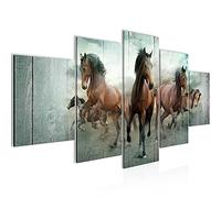 Runa Art Tableau mural Les Chevaux 5 parties Impression sur Toile Intissee Decotation Salon animaux vert 036052c