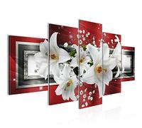Runa Art Tableau mural Lis Fleurs 5 Parties Impression sur Toile Intissee Decotation Salon Abstrait Rouge Gris 204752b