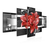 Runa Art Tableau mural Lis Fleurs 5 Parties Impression sur Toile Intissee Decotation Salon Abstrait Rouge 008652c