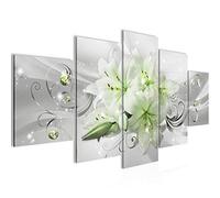 Runa Art Tableau Mural Lis Fleurs 5 Parties Impression sur Toile Intissee Decotation Salon Abstrait Vert Gris 019852c