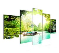 Runa Art Tableau mural Paysage Mer 5 Parties Impression sur Toile Intissee Decotation Salon La Nature Bateau Vert Bleu 604252a