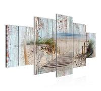 Runa Art Tableau mural Plage Ancien 5 Parties Impression sur Toile Intissee Decotation Salon Rechercher Bois Bleu Beige 606152a