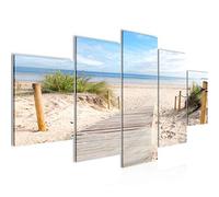 Runa Art Tableau mural Plage Mer 5 Parties Impression sur Toile Intissee Decotation Salon Panorama Beige Bleu 607352b