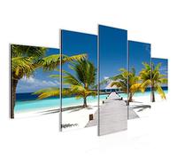 Runa Art Tableau Mural Plage Palmiers 5 Parties Impression sur Toile Intissee Decotation Salon La Nature Panorama Bleu 604952a