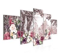 Runa Art Tableau Mural Vintage De La Ville 5 Parties Impression sur Toile Intissee Decotation Salon Fleur Rouge Brun 032752b