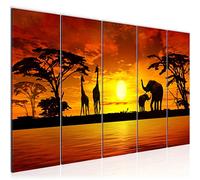 Runa Art Tableau mural XXL Afrique Le Coucher Du Soleil 200 x 80 cm Gris Orange 5 Parties - 000255a