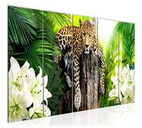 Runa Art Tableau mural XXL Afrique Léopard 200 x 80 cm vert 5 parties - 006755a