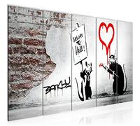 Runa Art Tableau mural XXL Banksy Graffiti Citation Rats 200 x 80 cm Noir Gris Rouge 5 Parties - 040455a