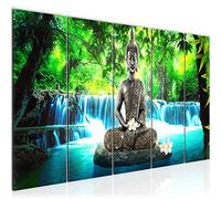 Runa Art Tableau mural XXL Bouddha Cascade 200 x 80 cm Bleu Vert 5 Parties - 503555b