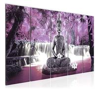 Runa Art Tableau mural XXL Bouddha Cascade 200 x 80 cm Violet Pourpre 5 Parties - 503555c