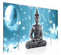 Runa Art Tableau mural XXL Bouddha Feng Shui 200 x 80 cm Turquoise 5 Parties - 501055b