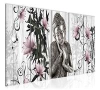 Runa Art Tableau mural XXL Bouddha Fleurs 200 x 80 cm Noir Et Blanc 5 Parties - 505955c