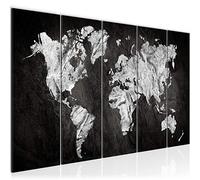 Runa Art Tableau Mural XXL Carte du Monde 200 x 80 cm Noir Blanc 5 Parties - 002955a