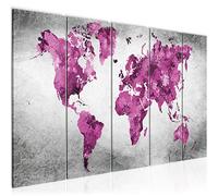 Runa Art Tableau mural XXL Carte Du Monde 200 x 80 cm Rose Gris 5 Parties - 013355c