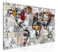 Runa Art Tableau mural XXL Carte Du Monde Banksy Collage 200 x 80 cm Coloré 5 Parties - 104555a