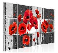 Runa Art Tableau mural XXL Coquelicots 200 x 80 cm Gris Rouge 5 Parties - 205855c