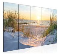 Runa Art Tableau Mural XXL Coucher du Soleil Plage 200 x 80 cm Beige Bleu 5 Parties - 041755a