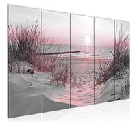 Runa Art Tableau Mural XXL Coucher du Soleil Plage 200 x 80 cm Gris Rose 5 Parties - 041755b