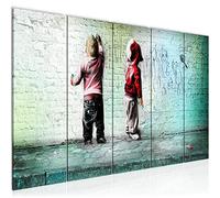 Runa Art Tableau mural XXL Enfants 200 x 80 cm Turquoise Grise 5 Parties Street art - 039255b