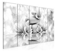 Runa Art Tableau mural XXL Fleur Feng Shui 200 x 80 cm Noir Et Blanc 5 Parties - 505855c