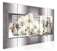 Runa Art Tableau mural XXL Fleurs Orchidée 200 x 80 cm Gris Beige 5 Parties - 205455b