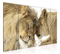 Runa Art Tableau mural XXL Les Lions Amour 200 x 80 cm Beige 5 Parties - 002155a