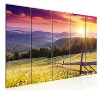 Runa Art Tableau Mural XXL Lever du Soleil Paysage 200 x 80 cm Pourpre Vert 5 Parties - 606055a