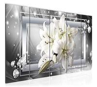 Runa Art Tableau mural XXL Lis Fleurs 200 x 80 cm Gris Beige 5 Parties - 021755c