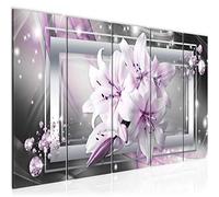 Runa Art Tableau mural XXL Lis Fleurs 200 x 80 cm Gris Rose 5 Parties - 021755b