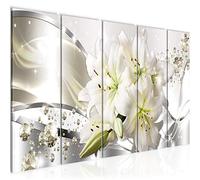 Runa Art Tableau mural XXL Lis Fleurs 200 x 80 cm Gris Vert 5 Parties - 021855b