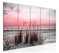 Runa Art Tableau Mural XXL Plage Coucher de Soleil 200 x 80 cm Gris Rose 5 Parties - 043755b