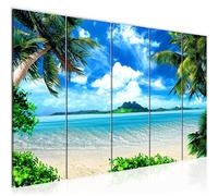 Runa Art Tableau mural XXL Plage Palmiers 200 x 80 cm Bleu Beige 5 Parties - 603355a
