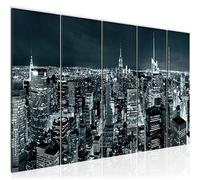 Runa Art Tableau mural XXL Skyline De New York 200 x 80 cm Bleu turquoise 5 parties - 036255b