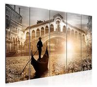 Runa Art Tableau mural XXL Venise Italie 200 x 80 cm gris jaune 5 parties - 006655b