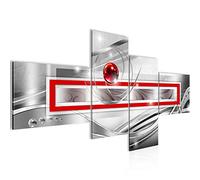 Runa Art Tableau Murale Salon Abstrait Gris Rouge Argent 4 parties - 108245a