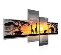 Runa Art Tableau Murale Salon Afrique Le Coucher Du Soleil Gris Orange 4 Parties - 000245c