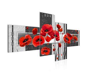 Runa Art Tableau Murale Salon Coquelicots Gris Rouge 4 Parties - 205845c