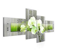Runa Art Tableau Murale Salon Fleurs Orchidée Vert Gris 4 Parties - 204645b