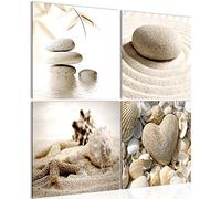 Runa Art Tableau Plage Des Pierres 4 Parties Impression sur Toile Intissee Decoration Salon Feng Shui Beige 501644a
