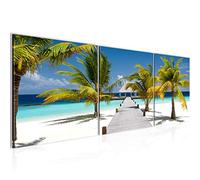 Runa Art Tableau Plage Palmiers 3 Parties Impression sur Toile intissee Decoration Salon 90 x 30 cm La Nature Panorama Bleu 604934a