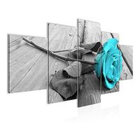 Runa Art - Tableau Roses Fleurs 200 x 100 cm 5 Parties XXL Decoration Murale Dessin Turquoise Gris 204451c
