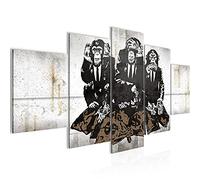 Runa Art - Tableau Singes D'Art De Rue 200 x 100 cm 5 parties XXL Decoration Murale Dessin gris 037051a