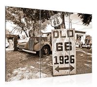 Runa Art Voiture Route 66 Peinture Tableau Salon XXL Marron Beige Rétro 120 x 80 cm 3 Parties Decoration Murale 609831b