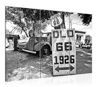 Runa Art Voiture Route 66 Peinture Tableau Salon XXL Noir et Blanc Vintage 120 x 80 cm 3 Parties Decoration Murale 609831c