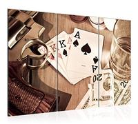 Runa Art Whisky Poker Peinture Tableau Salon XXL Marron Alcool Arme À Feu 120 x 80 cm 3 Parties Decoration Murale 103531a