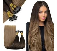 RUNATURE 24 Pouces/60cm Long Extension Anneaux Nano Ring 50 Mèches/50g Extension a Froid Cheveux Naturel Balayage Brun Foncé a Brun Moyen avec Blond Cendré #2/6/18 Nano Tip Remy Hair Extension