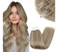 RUNATURE Blond Extension a Froid Naturel Micro Ring Brun Doré Avec Blond Extension a Froid Vrai Cheveux Micro Ring Extension Micro Ring Cheveux Naturel 14 Pouces/35cm 50 Mèches/50g #16P22
